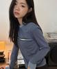 ROGIN N ROSIE Stripe Metal Logo Point Long Sleeve Dusty Blue