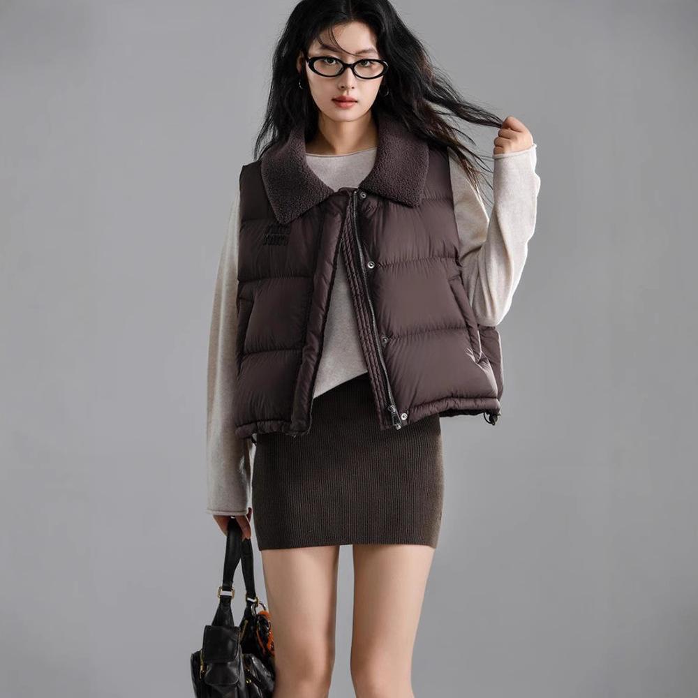 

Короткий жилет женский с лацканами, пальто, осень и зима, новый пуховый хлопковый жилет, женская одежда, корейский жилет-джокер, тренд. XL коричневый