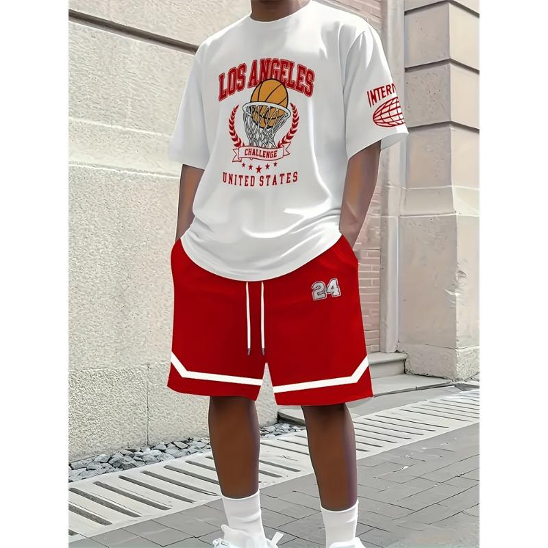 Casual Men's Short-sleeved And Short-shorts Sets, Urban Street Fashion Versatile Men's Tops And Shorts