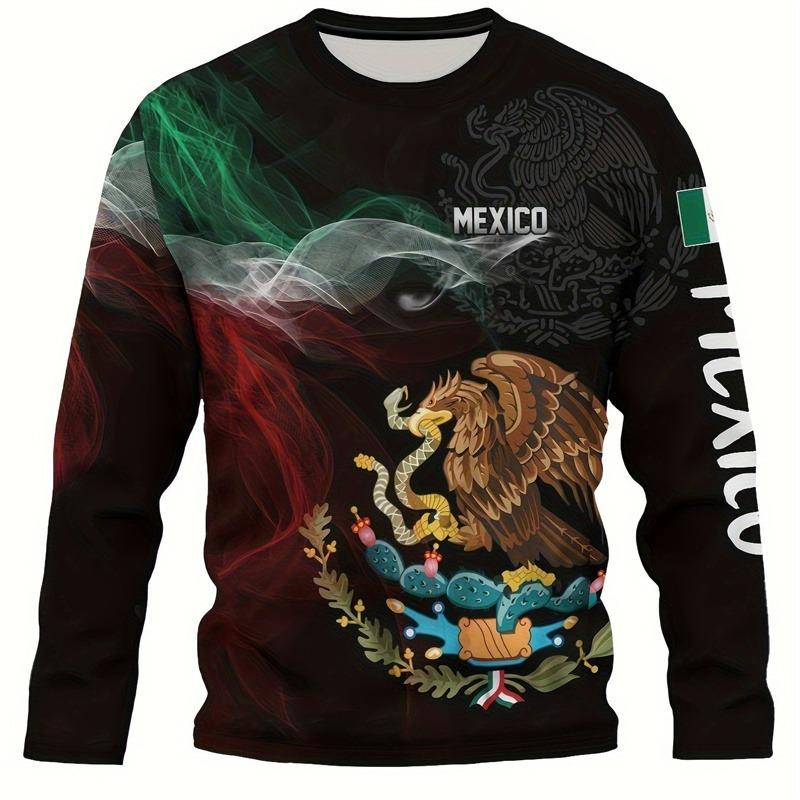 Mexico Eagle flag 3D Print Men Long Sleeve T Shirt Fashion Comfortable  T-shirt Casual O-neck Pullover Autumn Loose Men's Tops