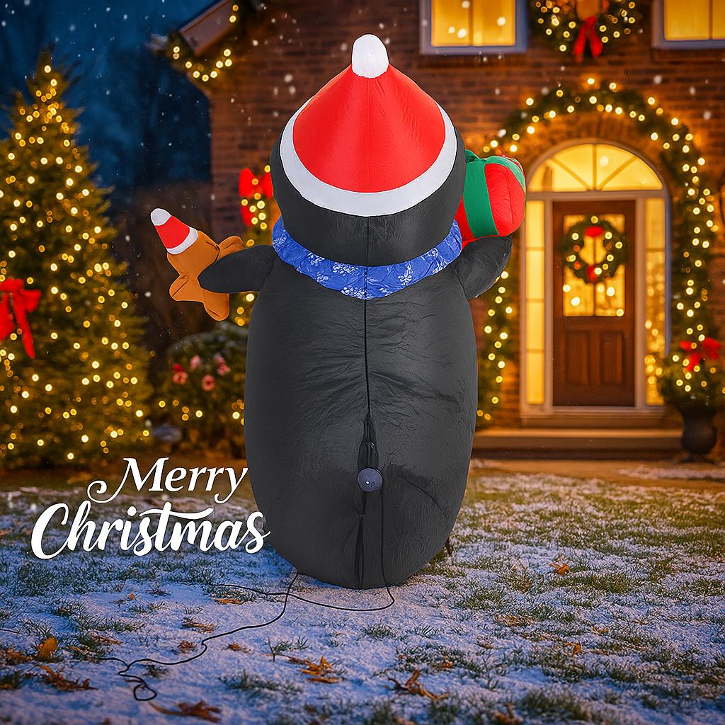 3.45FT Inflatable Toy Penguin Gingerbread Man with LED Lights Yard Lawn Party Decoration Christmas Home Supplies Ornaments Gifts