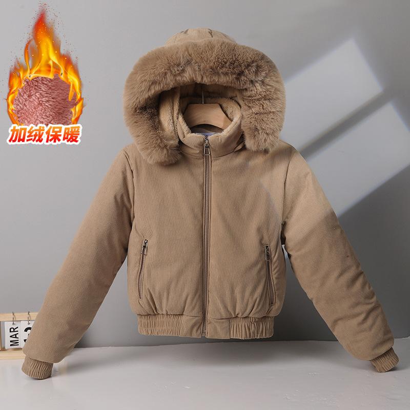 Cotton-padded Women's New Big Fur Collar Short Corduroy Loose Fleece Warm Thickened Student Cotton-padded Jacket Women