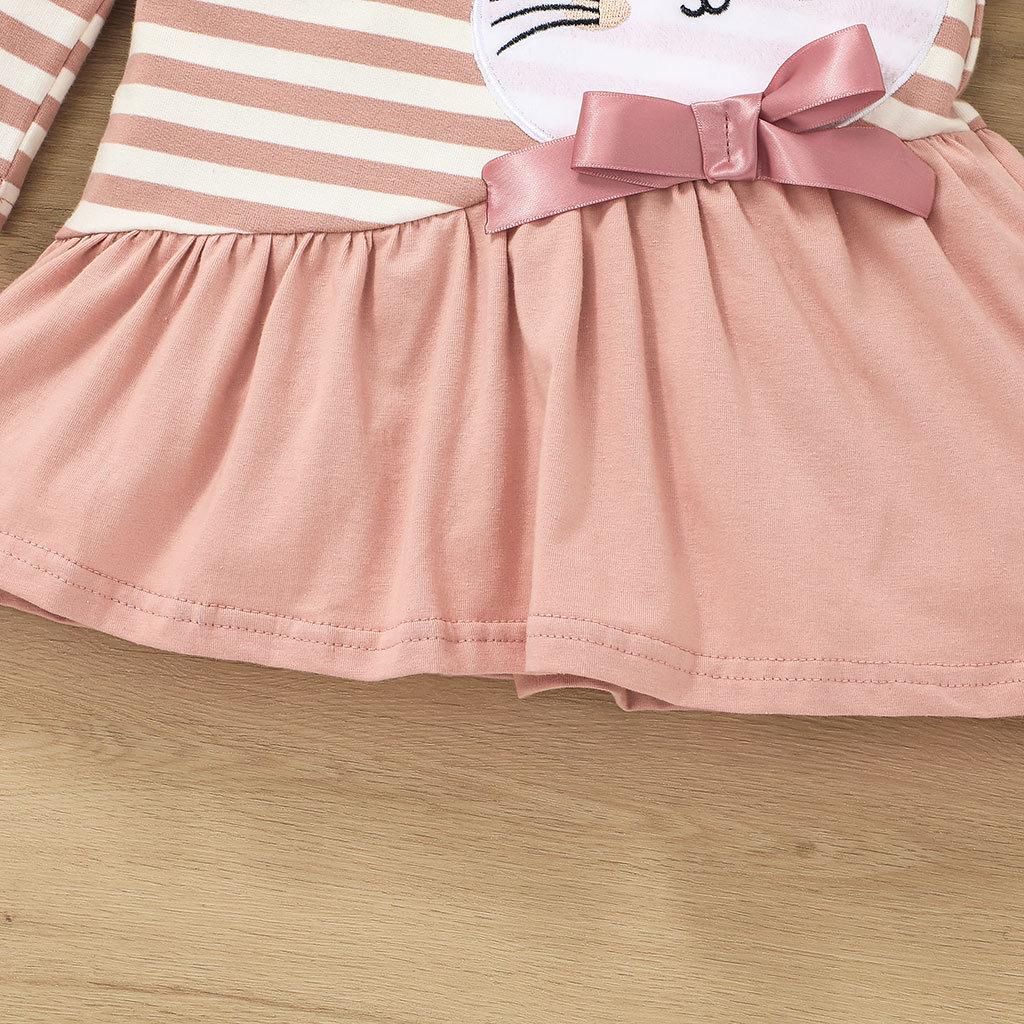 Podzimní pruhované šaty pro dívky Dětské oblečení Lehká sukně s králičím vzorem Krátká sukně Roztomilé dětské dívčí áčková sukně