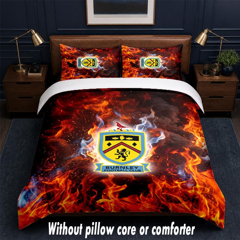 Set Biancheria da Letto Design Calcio Burnley 1 Copripiumino + 2 Federe Morbido Traspirante Biancheria da Letto per la Casa