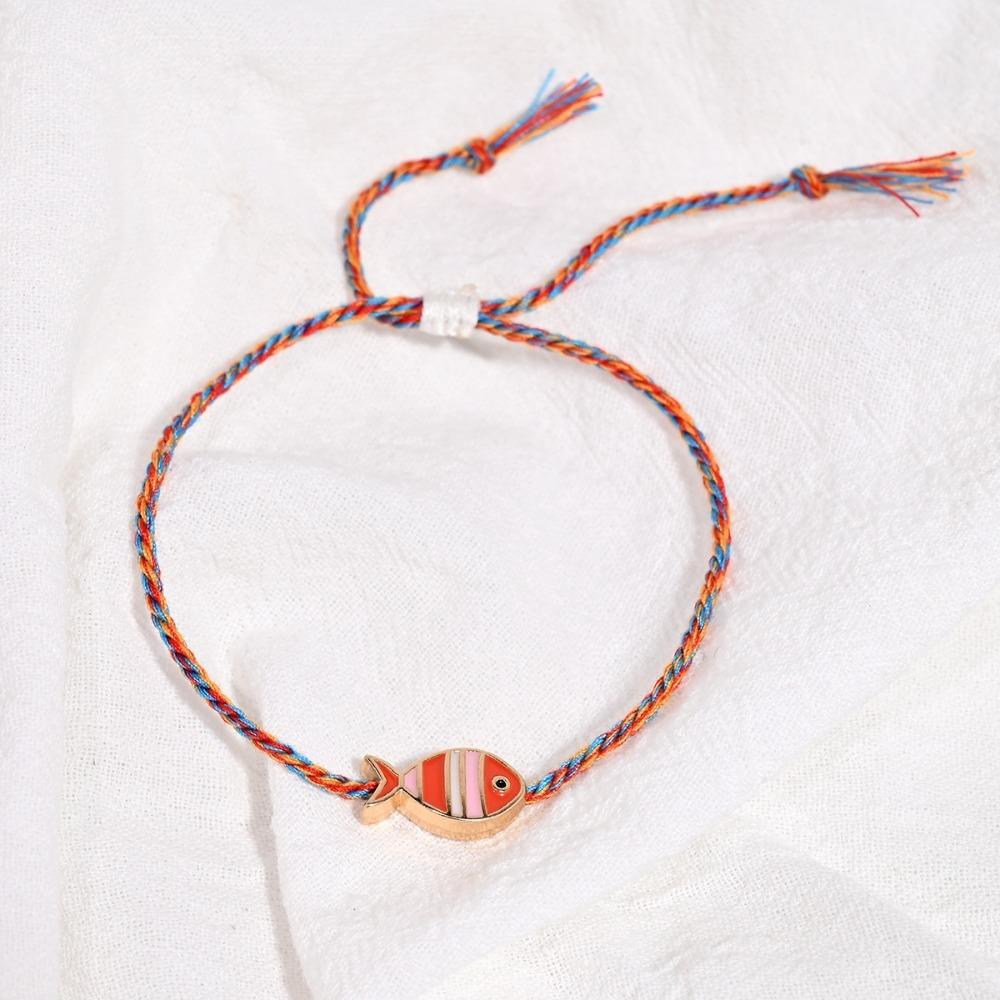 1 pcs Bohemian Print Fish Pendant Bracelet Adjustable Hand-Woven Rope Bracelet  Women Girls