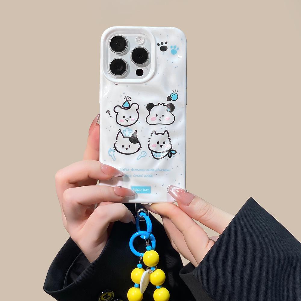 Ins Wind Cartoon Puppy Suitable for Apple 16Pro Mobile Phone Case Diagonal Span iPhone15/14 Lanyard Protective Case 13