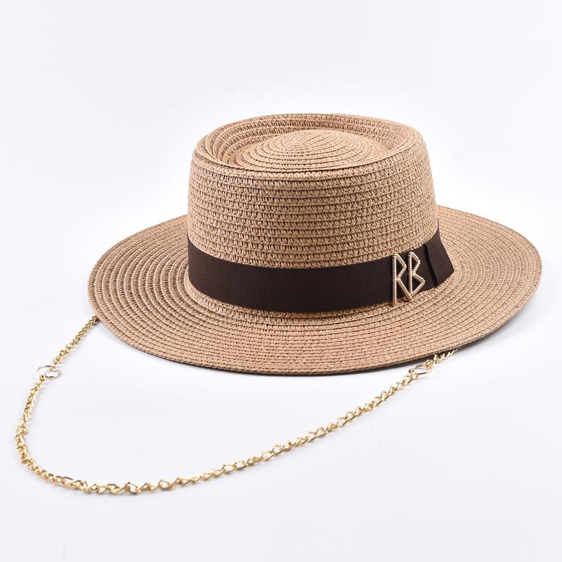 Eleganter Strohhut für Damen mit Bandverzierung, Partyhut, Reise-Sonnenhut für Strand Chapeau Femme