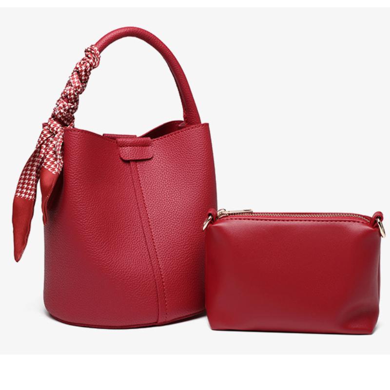 Women's Niche Lychee Pattern Soft Leather Bucket Bag Girls Fashion All-match Portable Vegetable Basket One-shoulder Messenger Bag