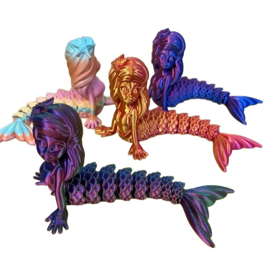 Plastic 3D Printed Mermaid Figurine Multi-jointed 6 Colors Mermaid Desktop Ornaments Movable Articulated Fidget Toy