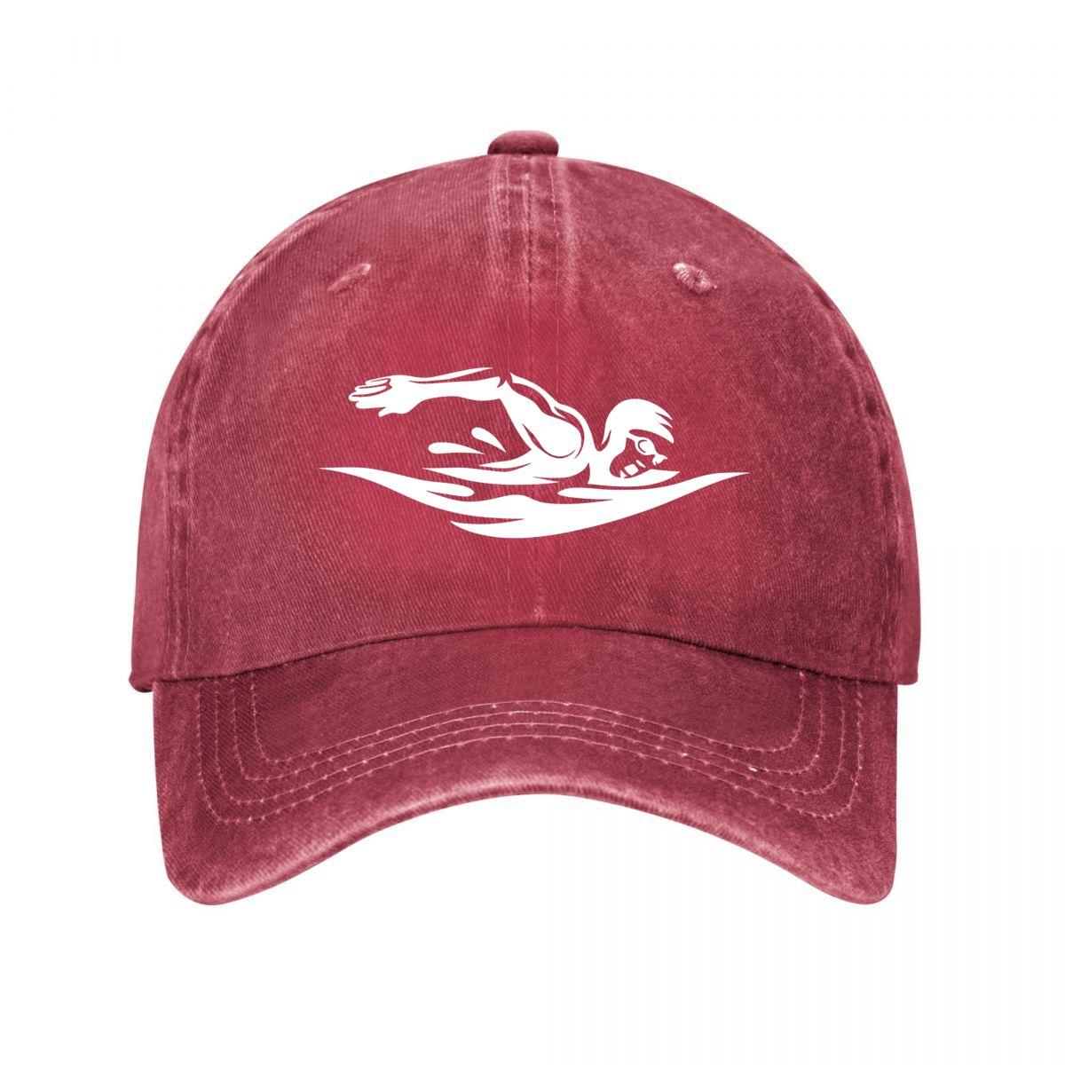 Distressed Baseball Cap Swimming Graphic for Sports Daily Washed Baseball Cap Adjustable
