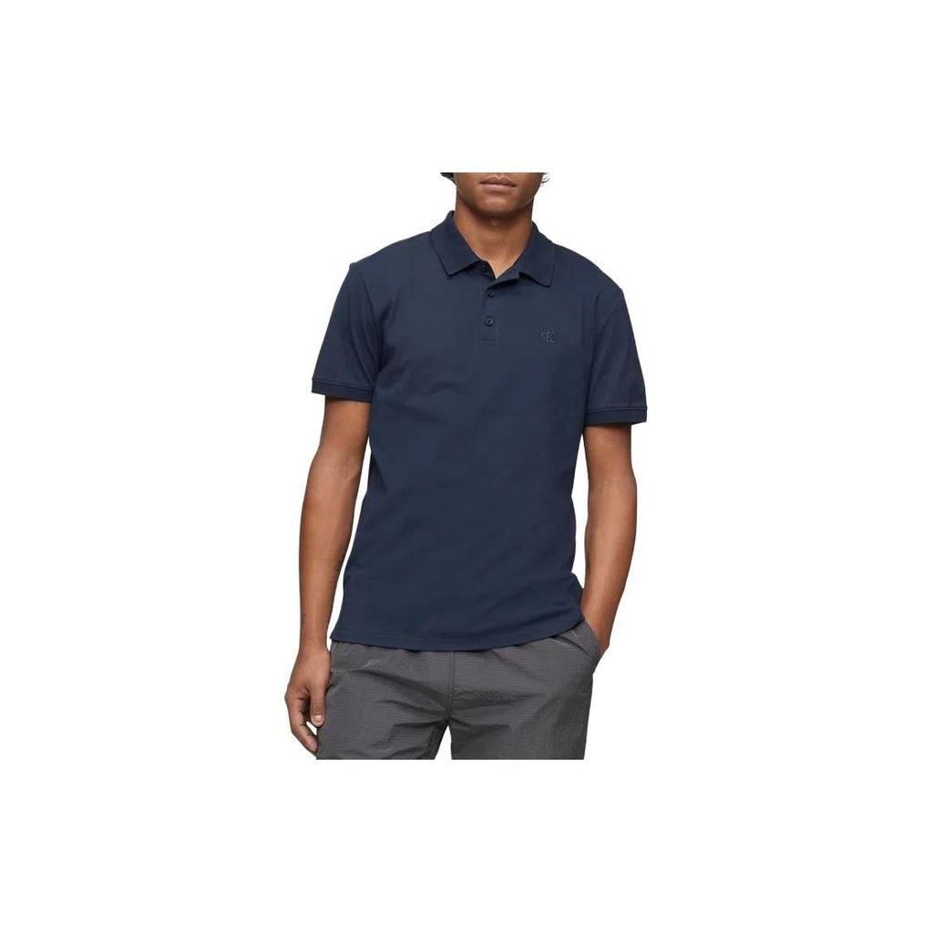 Calvin Klein Solid Color Logo Embroidered Short Sleeve Polo Shirt Men tops Dark-Blue 40HM281-411
