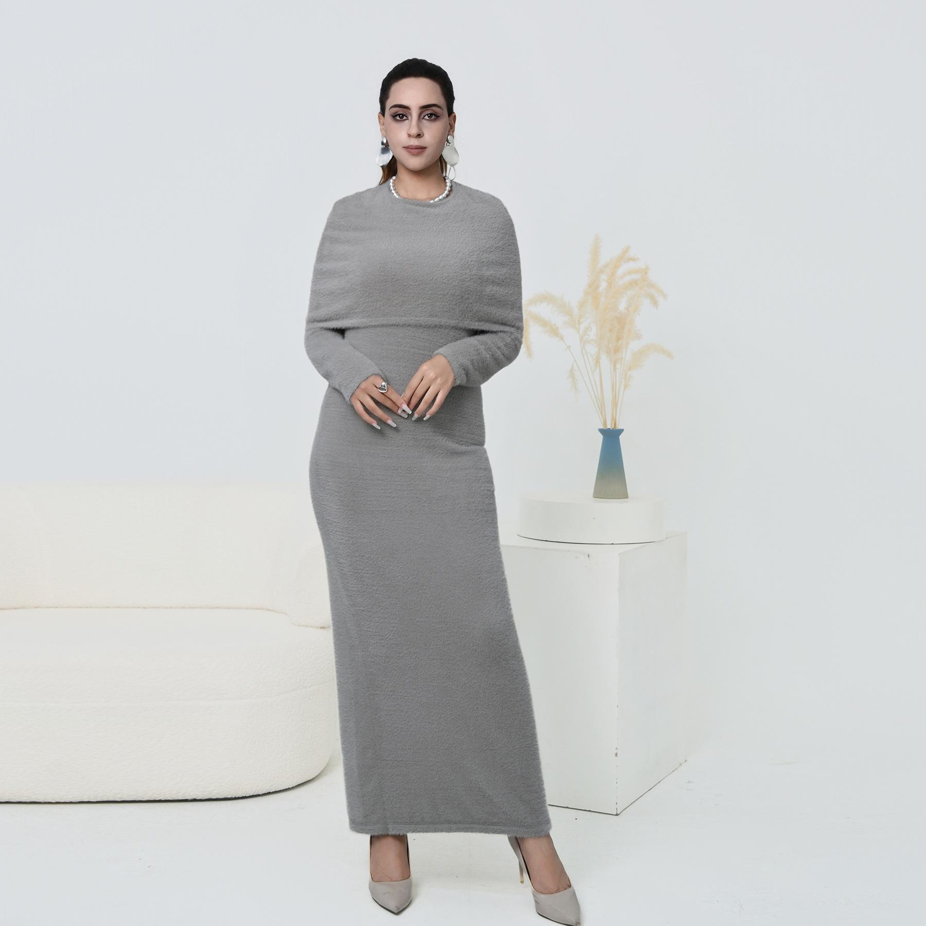 

Aiyirui Autumn/Winter Plush Dress & Detachable Shawl Two-Piece Set 1085 Large лавандовий
