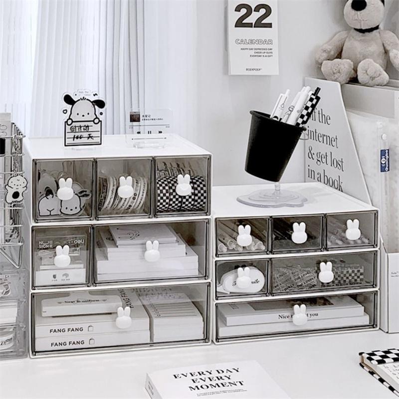 Caja de Cajones Combinada con Asa de Conejo Organizador de Papelería de Escritorio Cajón Multicompartimento Gabinete para Lápices