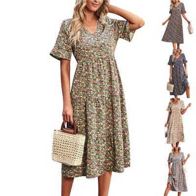 Vestido elegante com decote em V feminino, elegante e sexy, vestidos de verão de manga curta