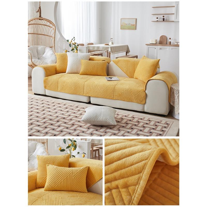 Nordic Short Plush Leather Sofa Cushion Non-Slip Modern Minimalist Four Seasons Universal Sofa Cover Cover Winter Fabric Cushion