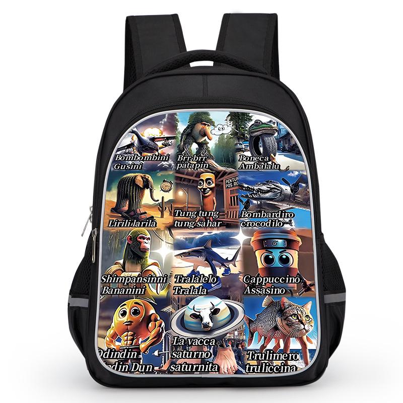 Cross-border Classic Mountains & Seas Stick Figure Kids' Backpack for Grades 1-6 - Load-Reducing Double Shoulder Bag for Boys