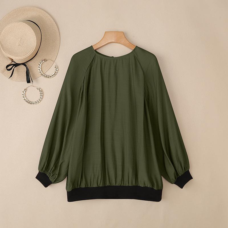 

ZANZEA Женская повседневная блузка с круглым вырезом, свободного кроя, с длинными рукавами 5XL армия зеленый