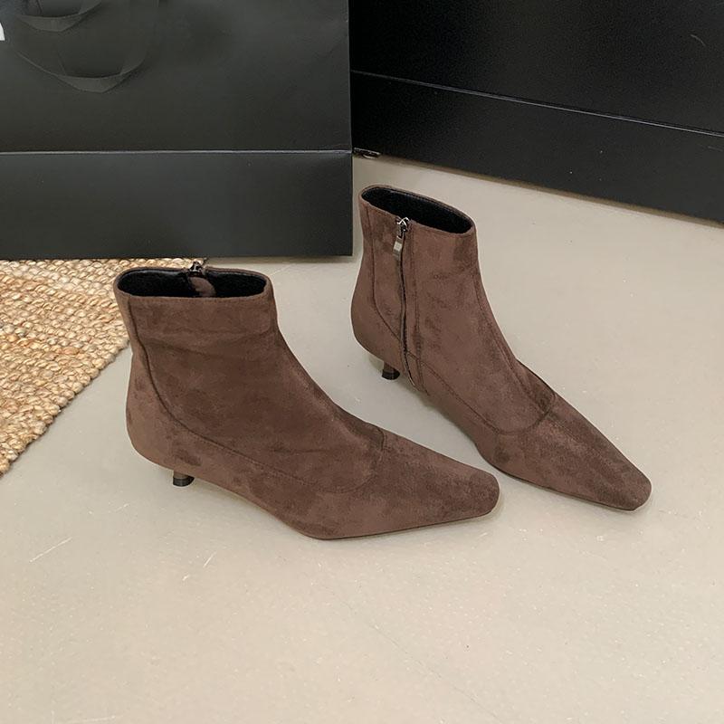 Fashion Fashion Modern Ladies Ankle Boots With Low Heel Shoes Footwear Flock Women Short Boots Zippers Shoes Female Pumps