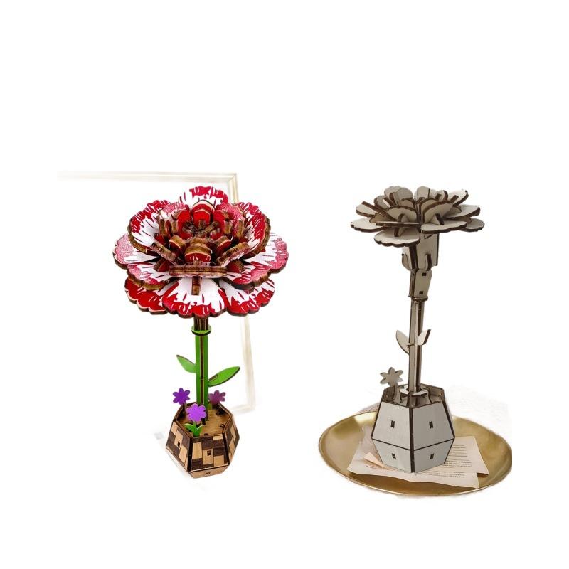Wacocetoy Cross-Border 3D Carnation Puzzle Wooden Diy Coloring Toy 2-In-1 Set Three-Dimensional Puzzle