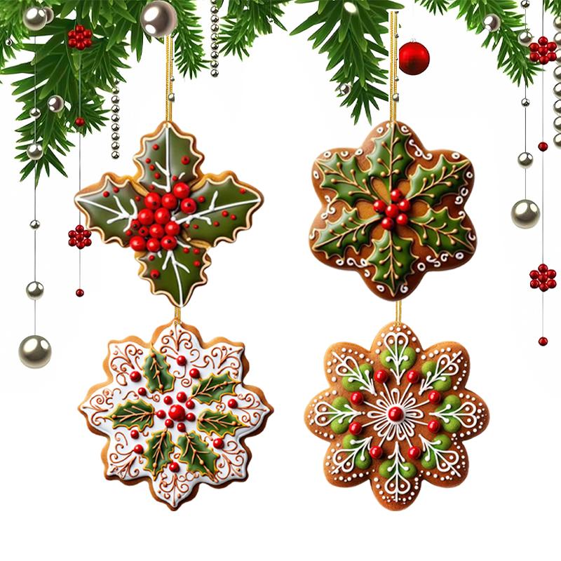 Christmas Hanging Ornaments 2D Snowflake Acrylic Flat Christmas Pendant Xmas Tree Wreath Decorations Home New Year Party Decor
