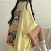 Women's Round Neck Half Sleeve T-Shirt Oversized Back Cartoon Print Loose Cotton Tunic Top For Summer