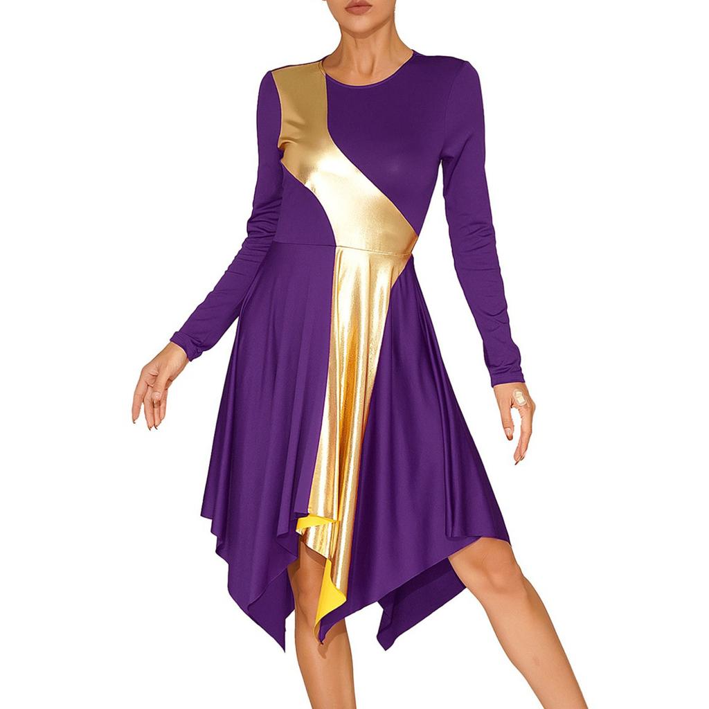 Buy Womens Long Sleeve Praise Dance Dress Metallic Color Block Worship  Church Liturgical Dancewear at affordable prices  free shipping, real  reviews with photos  Joom