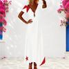Women Plus Size V Neck Short Sleeve White Printed Maxi Dress