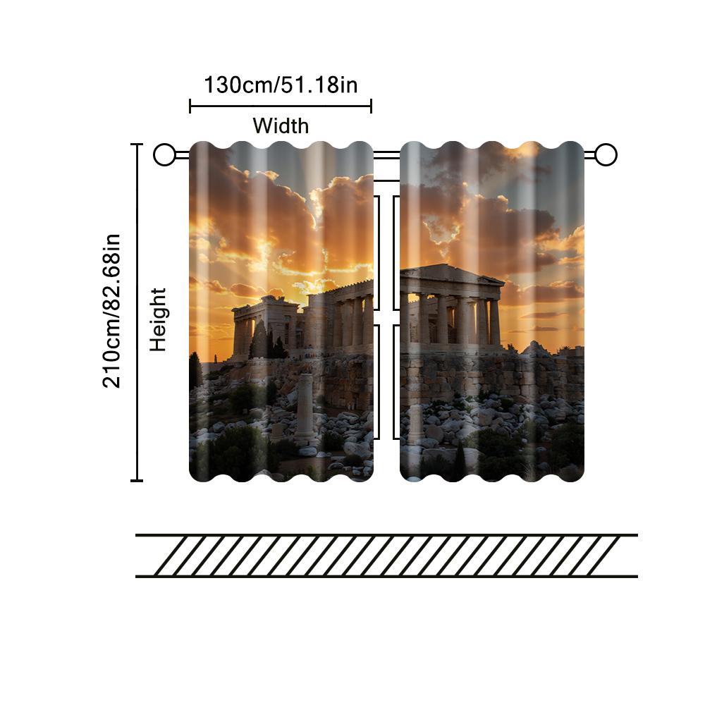 Set Of 2 Filtering Curtains Excluding Rods Non Movable Without Batteries Acropolis Parthenon Temple Use Bedrooms Curtain Polyester Ideal For Bedroom