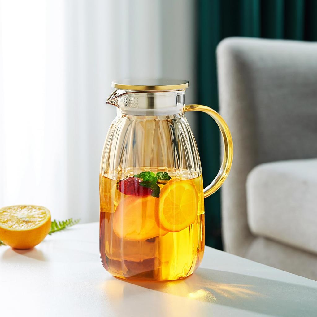 Pokaro Tea Barley Tea 2 Tea Glass Water Cold Carafe for Barley Iced Fruit and Elegant and Modern Design with 2000ml Pot/Pitcher, Liters,