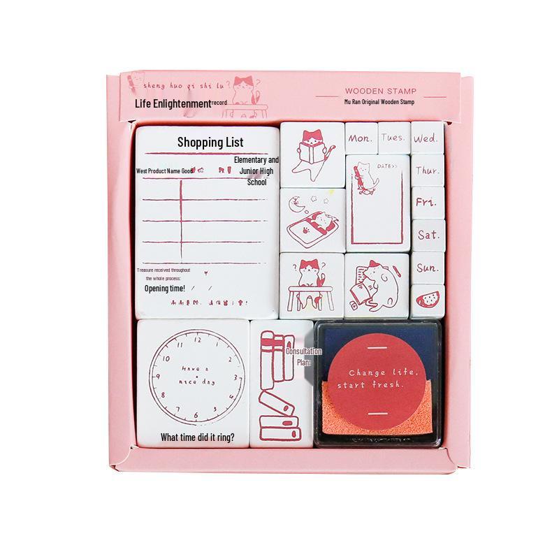 Mu Ran Creative Wooden Stamp Set: Cute Retro Life Apocalypse Theme.