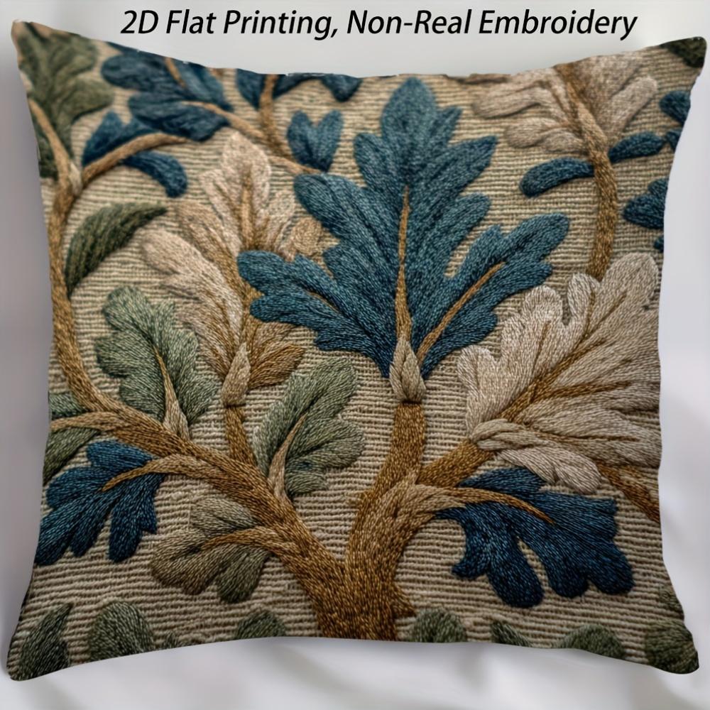 Federa Cuscino Boho Foglia Vintage Ricamo Finto Stampa Botanica Texture Lino Rustico Federa per Cuscino per Divano Letto Divano Arredamento Casa