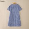ZANZEA Women Casual Doll Collar Summer Short Sleeve Grid Print Dress