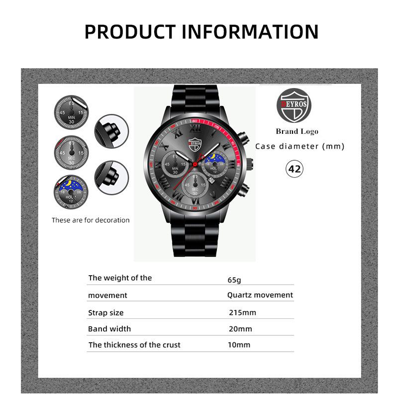 Classic Stainless Steel Watch Men's Calendar Quartz Watch Men's Personality Watch Casual Student Watch Business Watch