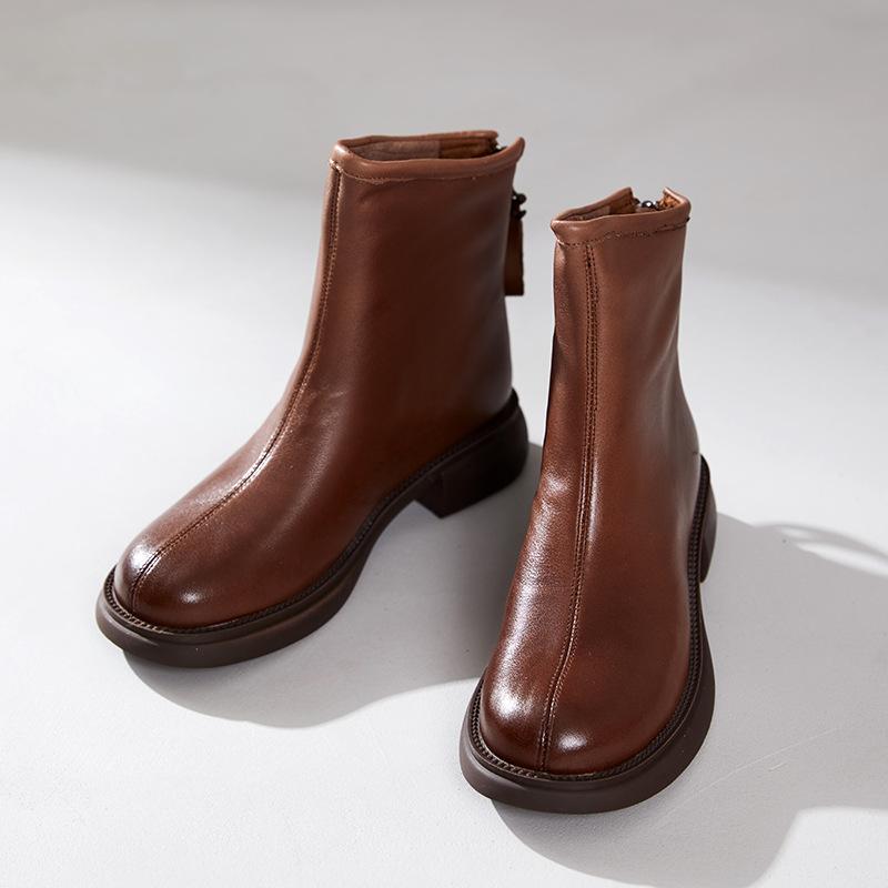 First layer cowhide Chelsea boots women's 2025 autumn and winter new retro polished rubber sole leather women's leather boots