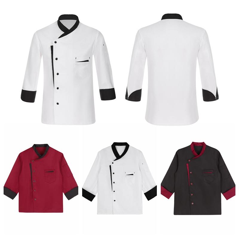 Unisex Chef Coat Long Sleeve Contrast Color Design for Kitchen Restaurant Hotel Work Uniform