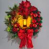 Festive Christmas Lantern Wreath with Red Bow and Vine Flowers for Door and Window Decor