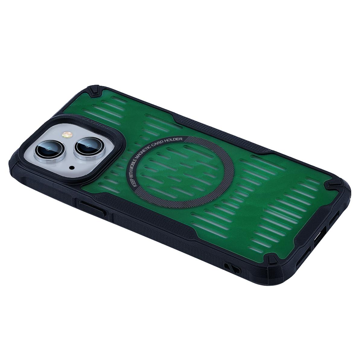 

For iPhone 14 Case Heat Dissipation Hollow Magnetic Anti-Drop TPU+PC Phone Cover Compatible with Magsafe Green