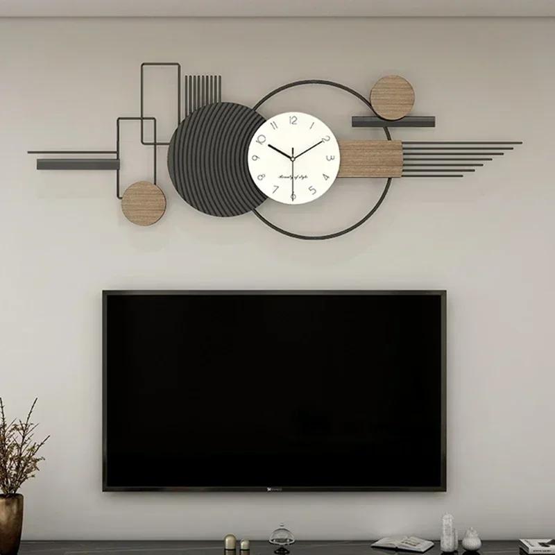 Large Size Metal Ironwork Wall Clocks Home Furnishings Living Room Restaurant Background Decorate Modern Black Stripe Wall Watch