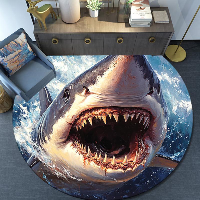 Shark Attack Round Area Rug,Carpet Rug for Living Room Bedroom Sofa Playroom Decor,Non-slip Floor Mat