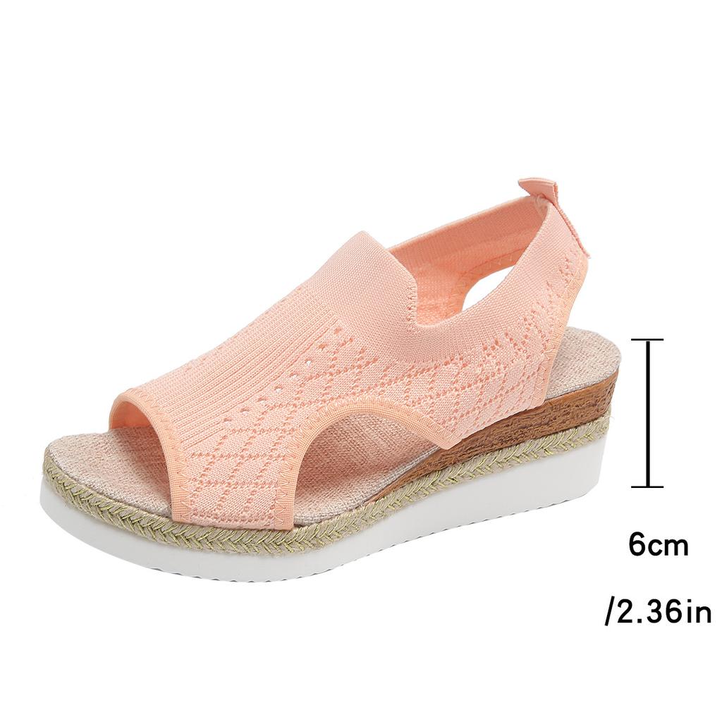Summer Fly-Woven Muffin Sandals Thick-Soled Breathable Large-Size Wedge Heel Sandals Women