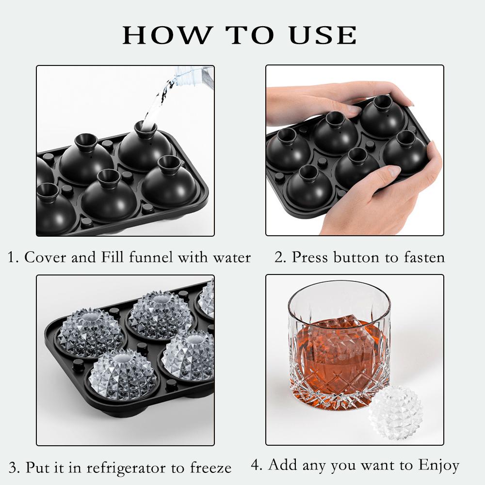 Ice Cube Mold Silicone Tray Easy Make Release Ice Ball Tools with Lid Funnel Perfect for Freezer Chilling Whiskey Parties Drinks