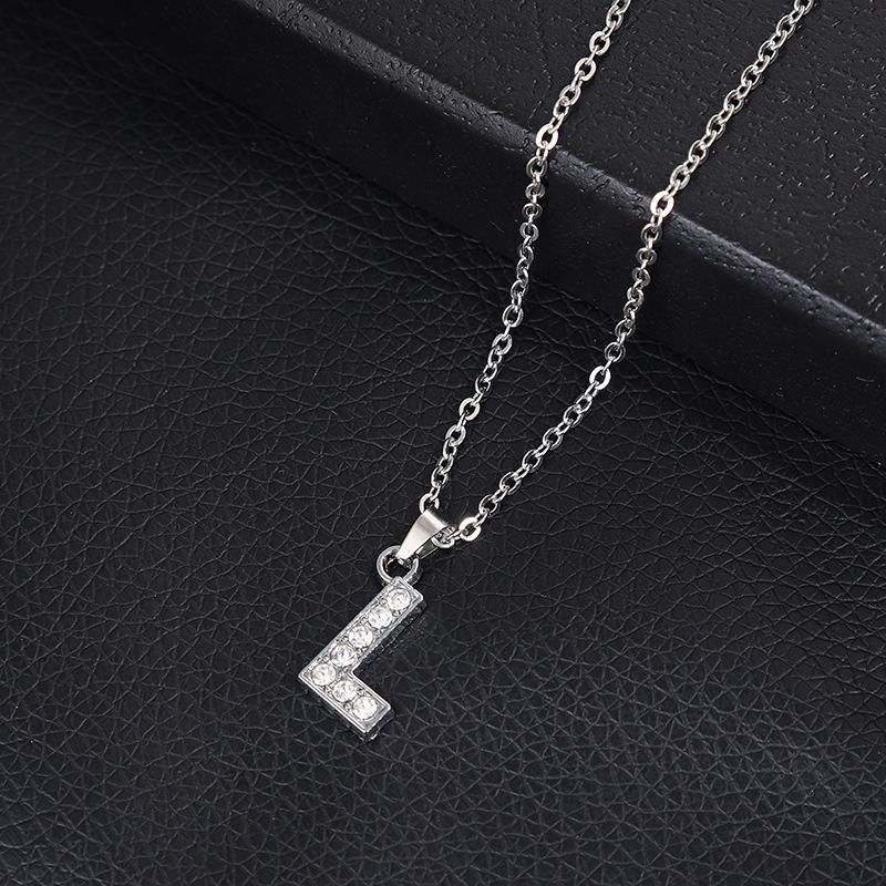 European & American Inlaid Rhinestone English Letter Choker Necklace for Women - Stainless Steel Pendant Jewelry Accessory