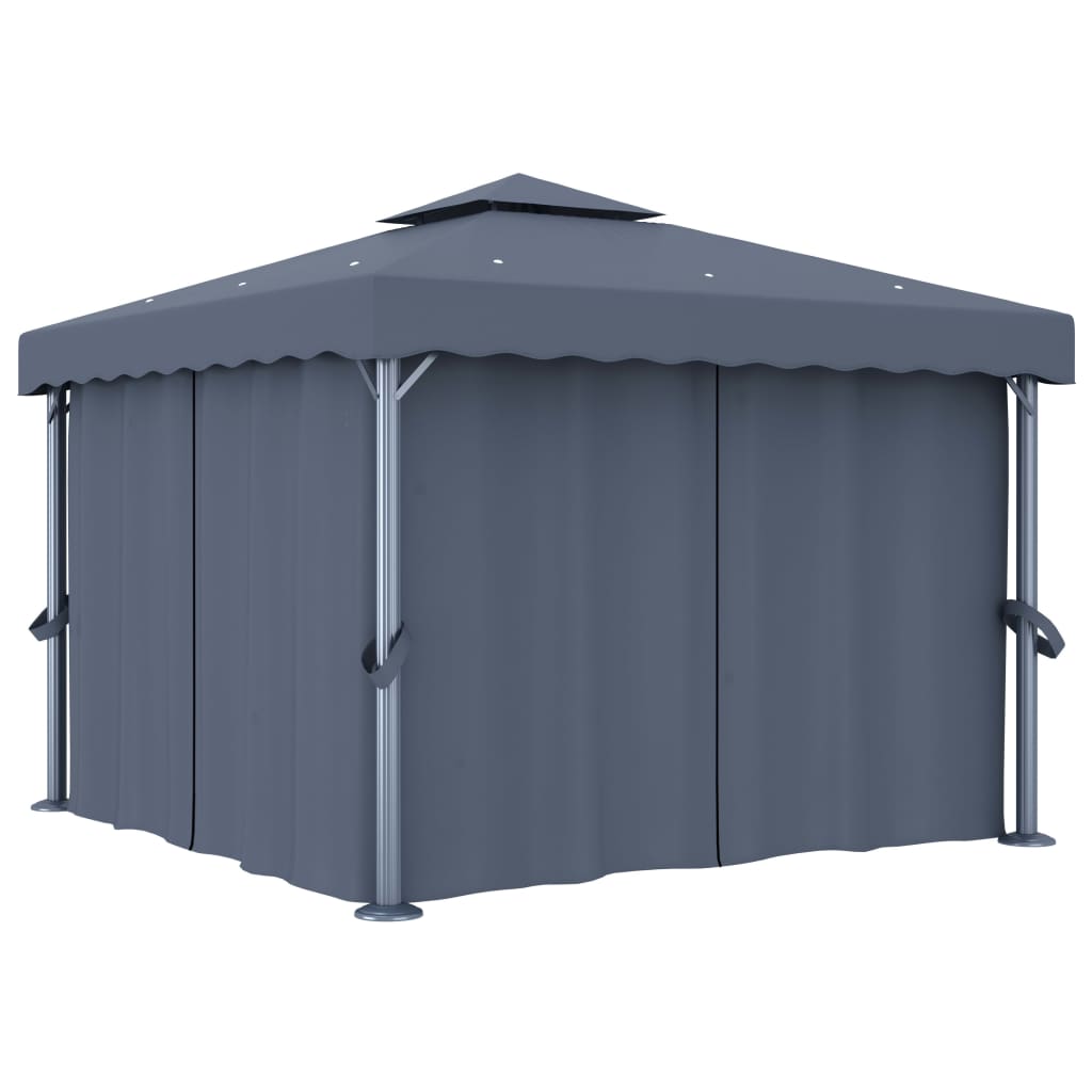 Gazebo with Curtains & LED String Lights 3x3 M Anthracite
