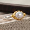 Vintage Inlaid Imitation Pearl Women's Ring Classic Two Color Geometry Daily Wear Party Jewelry Anniversary Gift