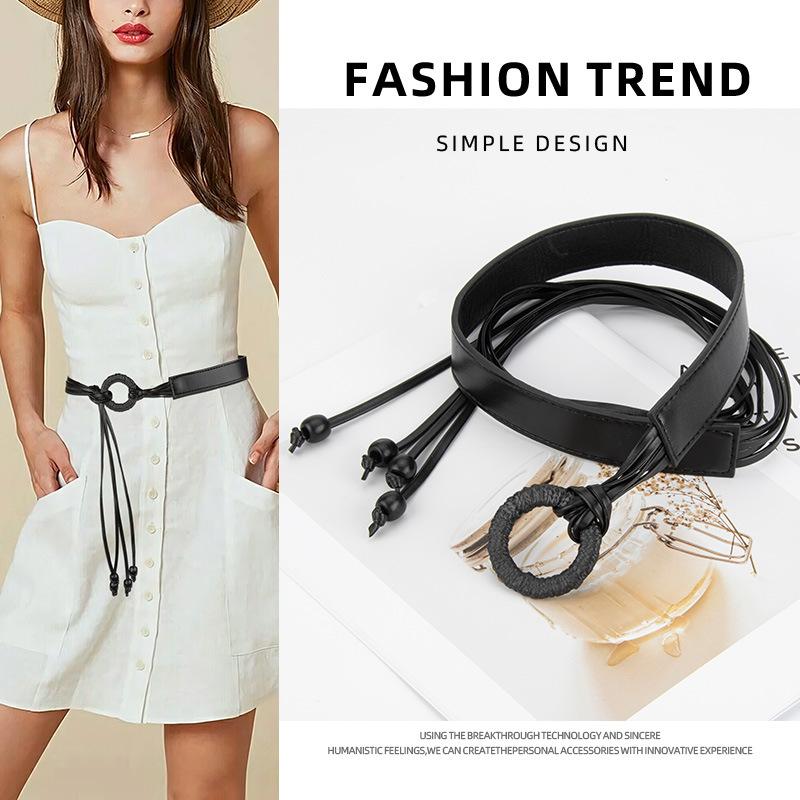 Fashion Knitted Women's Belt Beaded Tassel Design Sense with Dress Decoration Knot Tie Waist Chain for Women