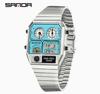 Relógio Masculino Digital LED SANDA 3192 Mostrador Quadrado Duplo Display Multifuncional Medição de Temperatura Esportivo Masculino de Pulso Presente