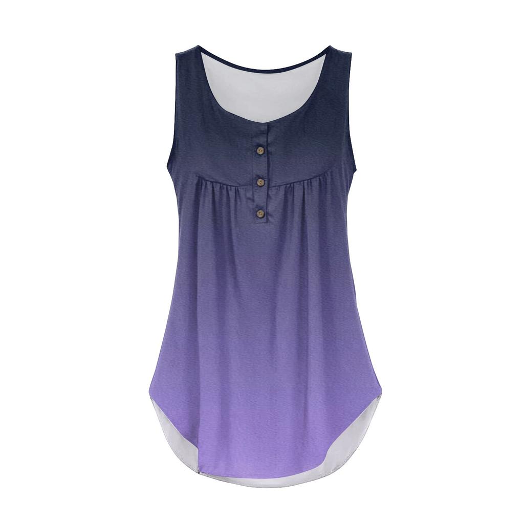 Women's Fashion Pleated Sleeveless Casual T-shirt Vest Button Top