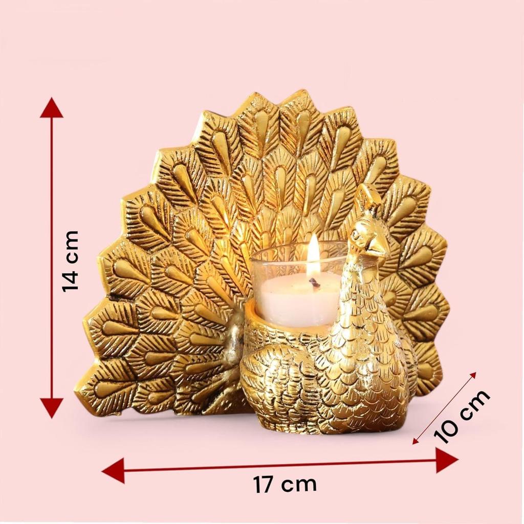 Suporte de Vela Pavão Dançante de Metal Figura Vastu para Boa Sorte e Amor | Suporte de Vela para Decoração de Casa