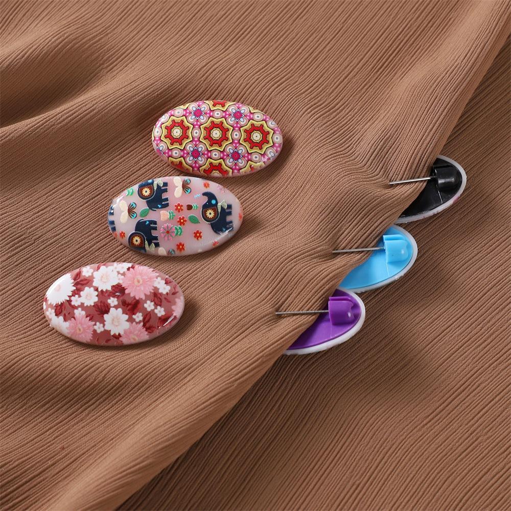 3 Pcs/Set Printed Oval Safety Pins Hijab Clips Headscarf Shawl Scarf Lady Muslim Fixed Pins Silk Scarf Buckle Random Color
