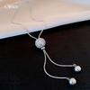 Korean Simple Zircon Round Pull-out Necklace Sweater Chain Versatile Necklace Women